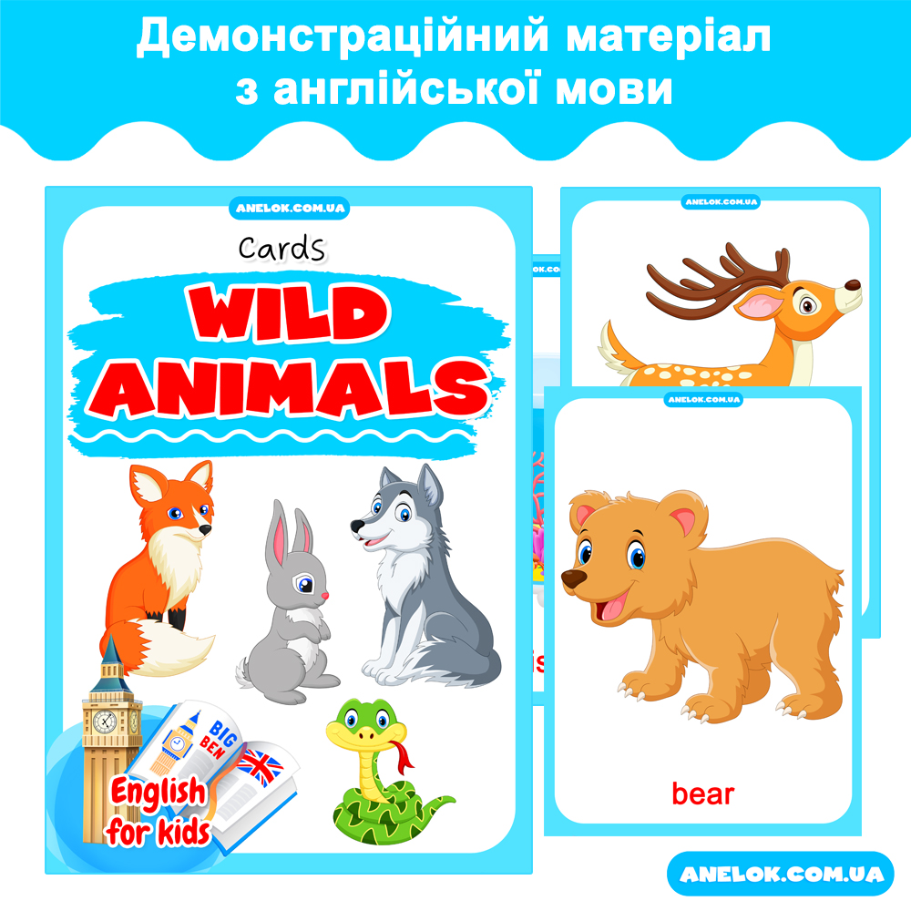 Демонстраційний матеріал Дикі тварини (Wild animals) з англійської мови