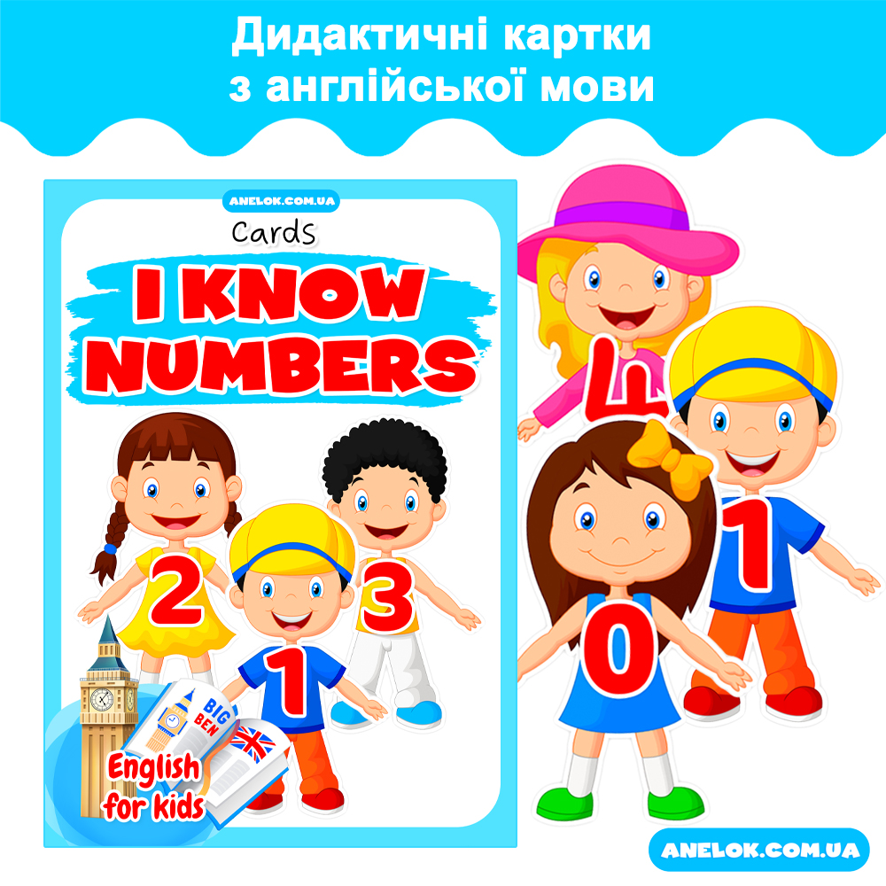 Дидактичні картки Я знаю цифри (I know numbers) з англійської мови