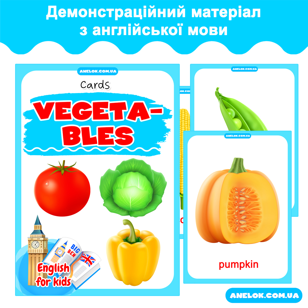 Демонстраційний матеріал Овочі (Vegetables) з англійської мови