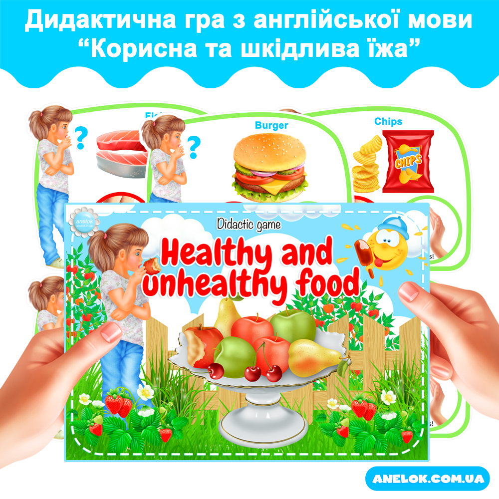 Дидактична гра Корисна та шкідлива їжа (Healthy and unhealthy food) з англійської мови