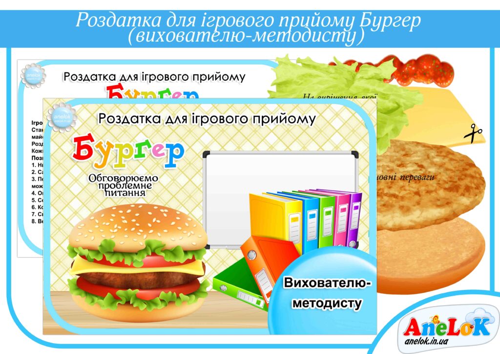 Роздатка для ігрового прийому Бургер. Вихователю-методисту