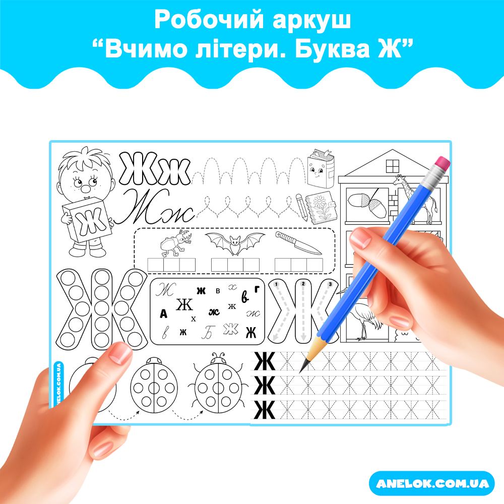 Робочий аркуш Вчимо літери. Буква Ж