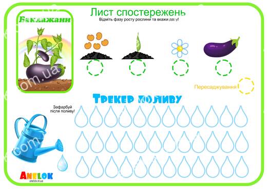 Лист спостережень за баклажаном – Етапи росту та трекер