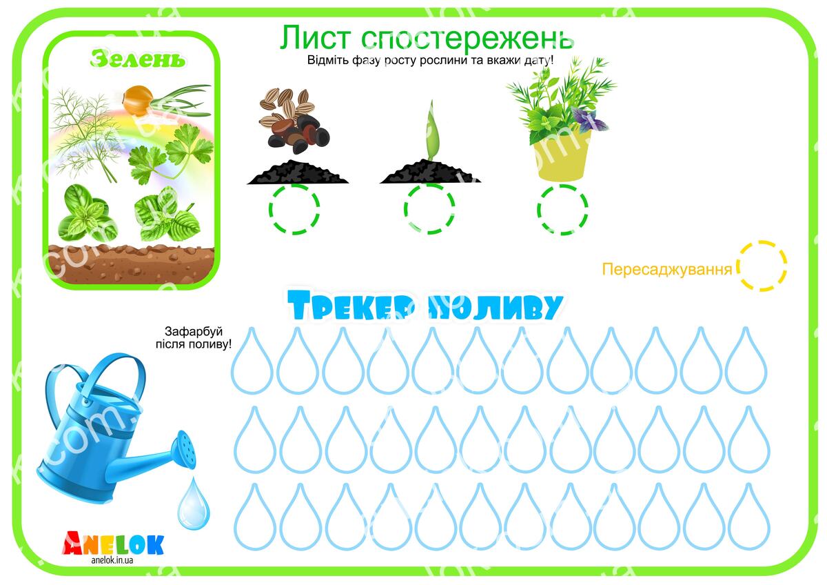 Лист спостережень за зеленню – Етапи росту та трекер